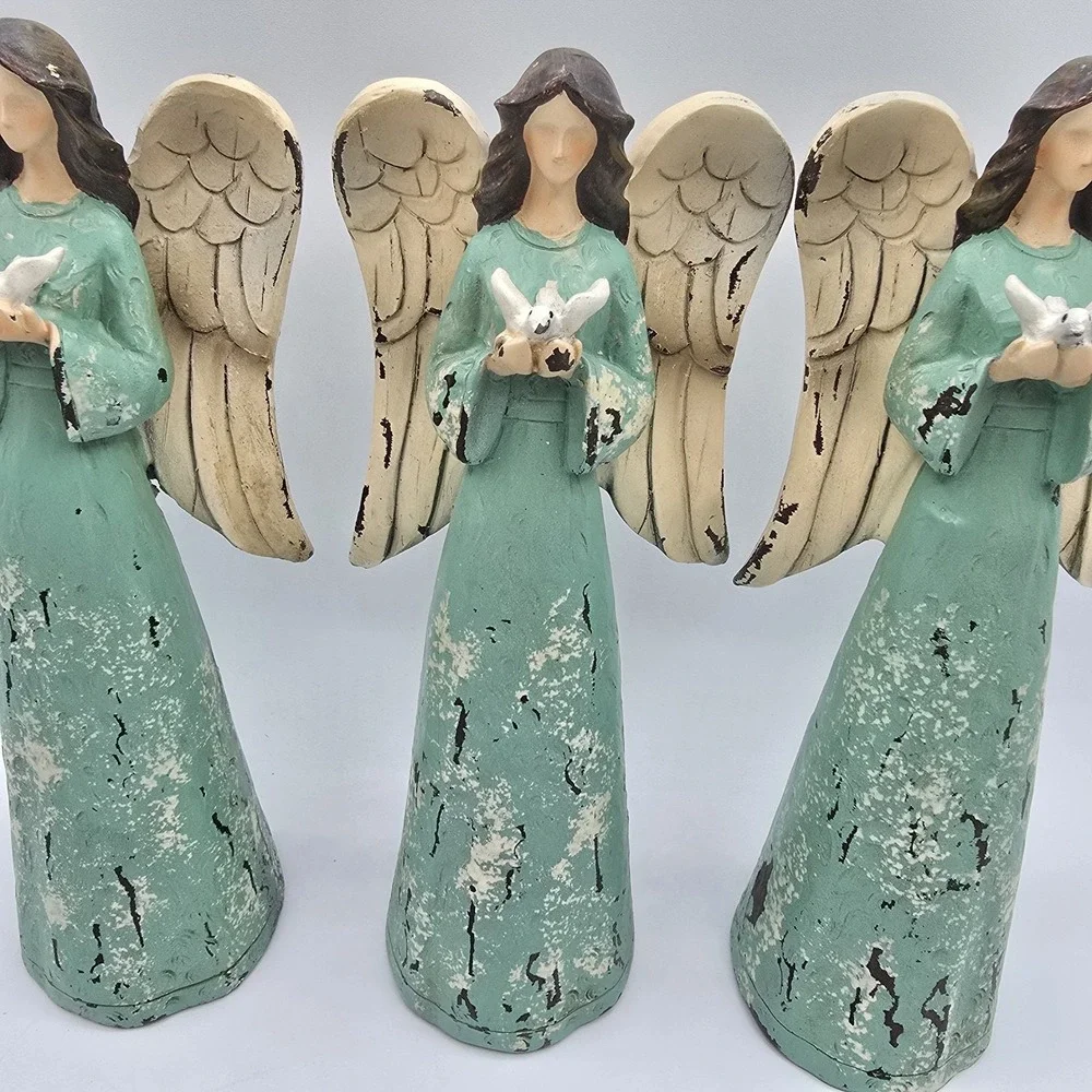 Set Of 3 Angel Figurines Pray Dove‎ Rustic Christmas Home Decor
